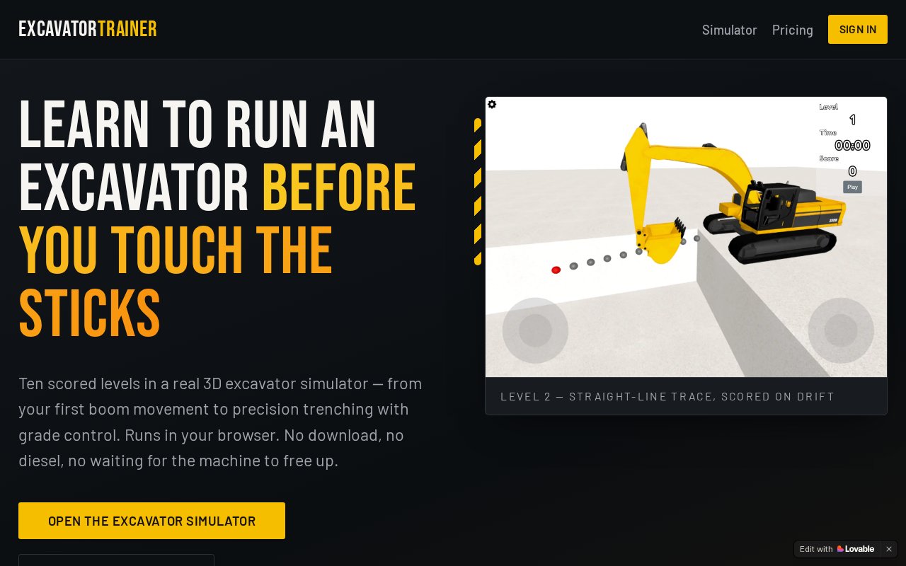 ExcavatorTrainer.com excavator gameplay screenshot